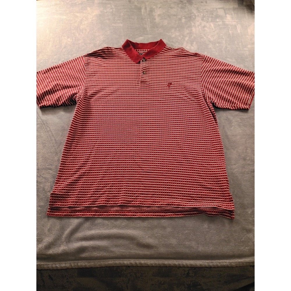 Ashworth Polo Shirt Mens XL Red Check Knit‎ Short Sleeve Golf Performance Top